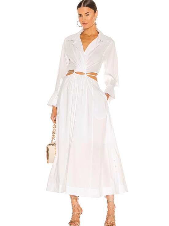 Simkhai Dresses & Skirts - NEW SIMKHAI Signature Alex Pleated Cut Out Shirt Dress White Poplin Maxi Midi XS